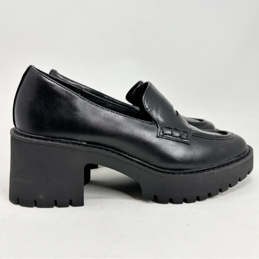 Women's Black Loafer Heels - Picture 6 of 13